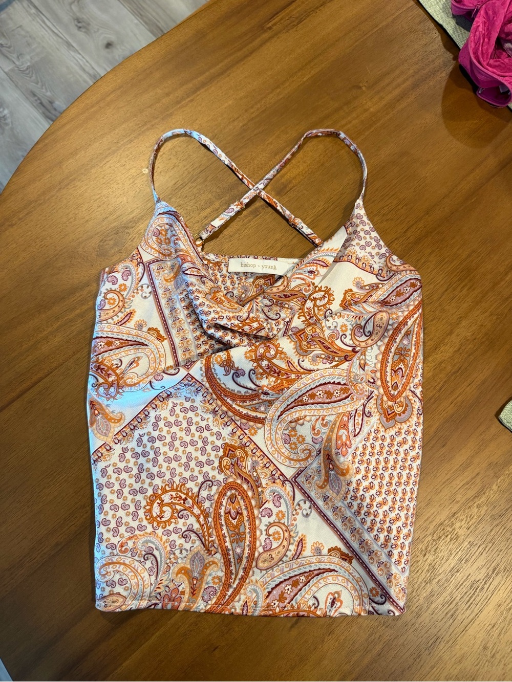 bishop + young White and Orange Paisley Spaghetti-Strap Cami